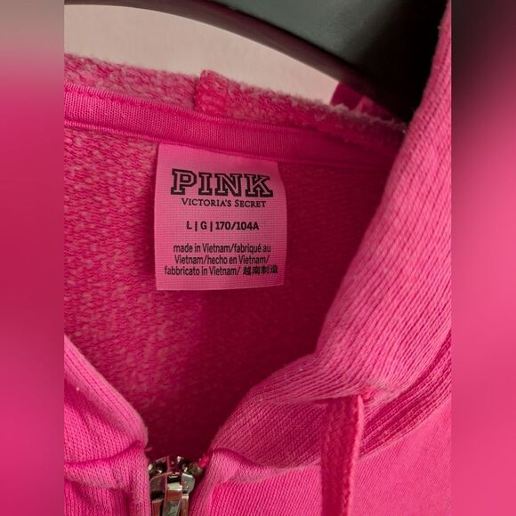 PINK Victoria's Secret Pink Hooded Sweatshirt Large Zippered Hoodie - Picture 6 of 7